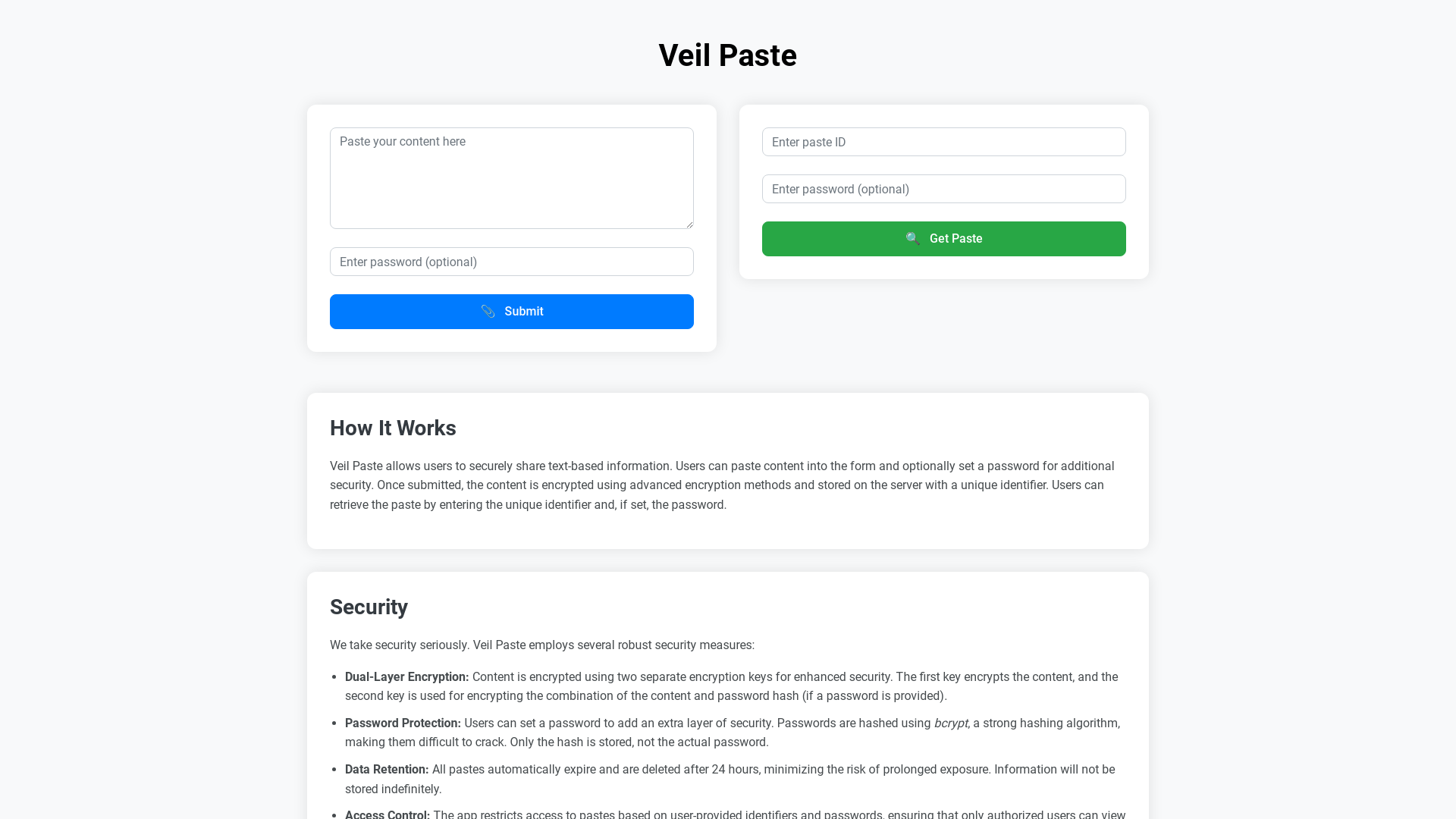 Veil Paste - Secure encrypted text sharing platform